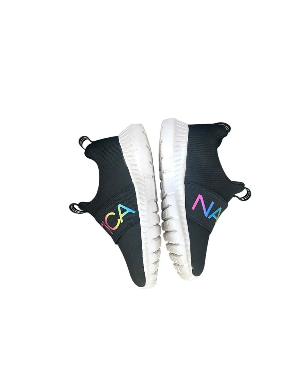 Nautica Canvey  Black Slip-On Sneakers with Rainbow Logo Strap Baby Size 5